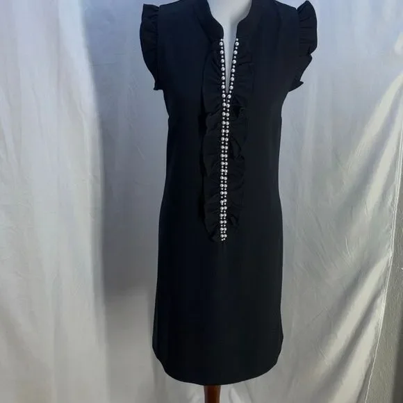 Lilly Pulitzer Black Dress Pearl front Sz 12 Adalee onyx LBD - Picture 2 of 10